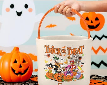 Personalized Trick Or Treat Mickey And Friends Basket, Custom Name Basket, Mickey Mouse Candy Bag, Mickey Tote, Mickey Halloween Basket Gift