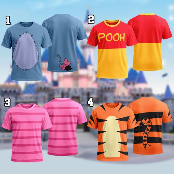Camiseta de disfraz de Pooh, Eeyore, Piglet y Tigger, camiseta de disfraz de cosplay de Winnie the Pooh, camiseta de cosplay de Pooh, camiseta de Halloween con estampado integral