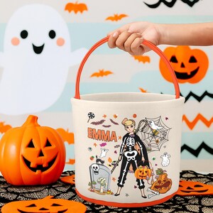 Personalized Toy Story Skeleton Basket, Custom Name Basket, Jessie Woody Candy Bags, Cowboy Cowgirl Tote, Toy Halloween Basket Gift image 4