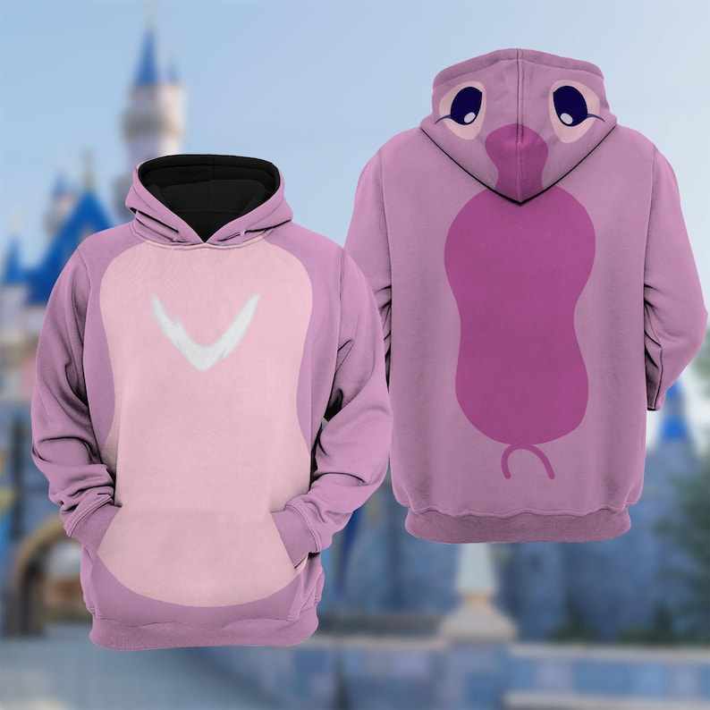 Sudadera con capucha 3D Angel Pink Alien, sudadera de la película Lilo & Stitch, sudadera con capucha de disfraz de dibujos animados de ángel, camiseta de disfraz de cosplay de monstruos de ángel imagen 1