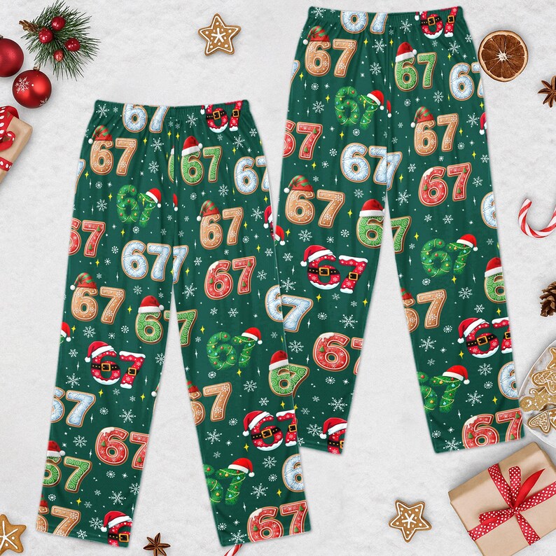 Six Seven Meme Christmas Contrast Pajamas Pants for Women Men, 67 ...
