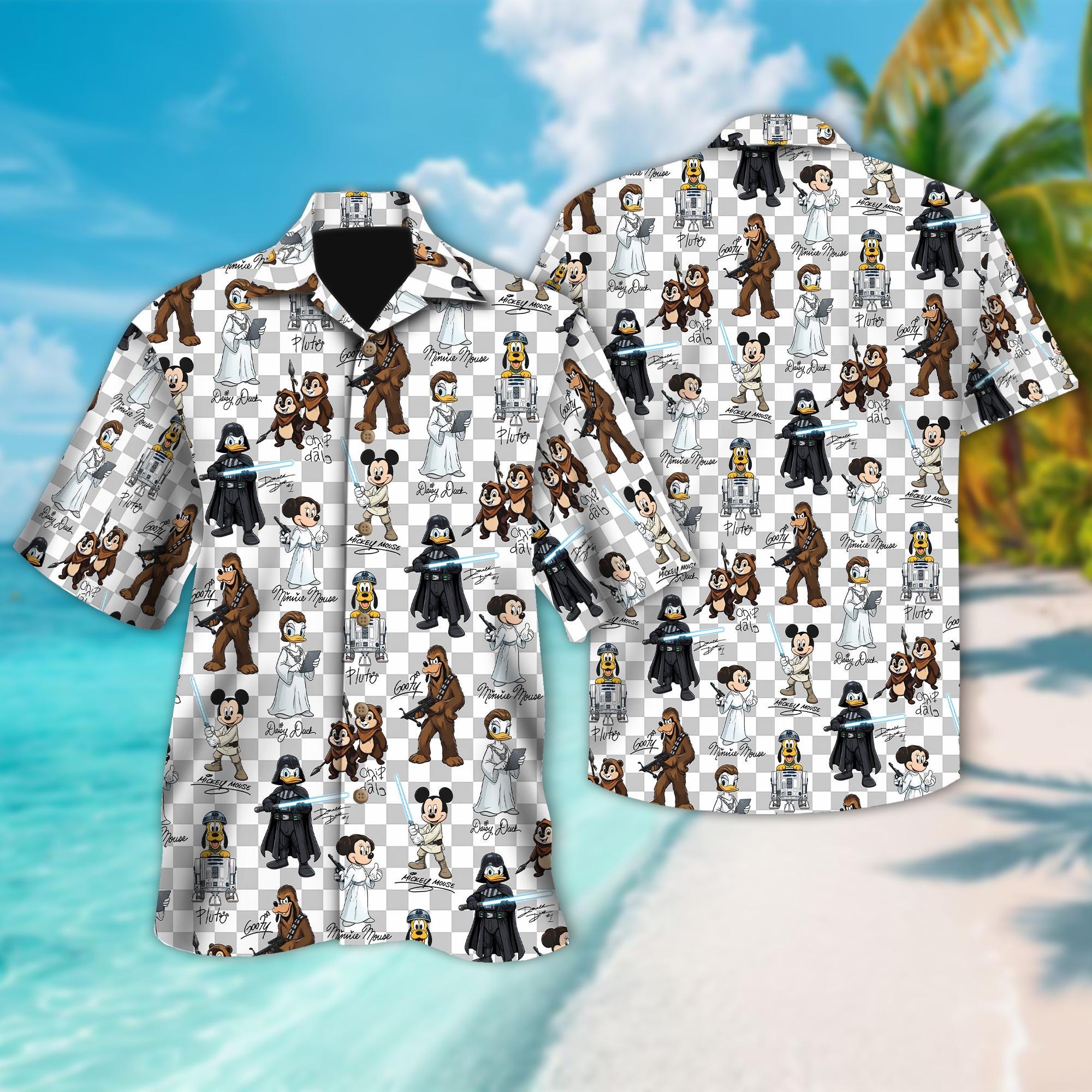 Discover Mickey Jedi And Friends Button Shirt, Star Wars Mickey Minnie Hawaiian Shirt, Disneyland Vacation 2026 Shirt, Disney Outfit