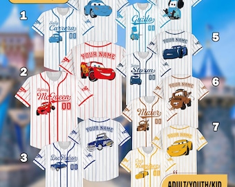 Personalize Lightning McQueen Baseball Jersey, Custom Name Baseball Shirt, Mater Doc Sally Cruz Guido Jackson Sports Jersey Team, Cars Group