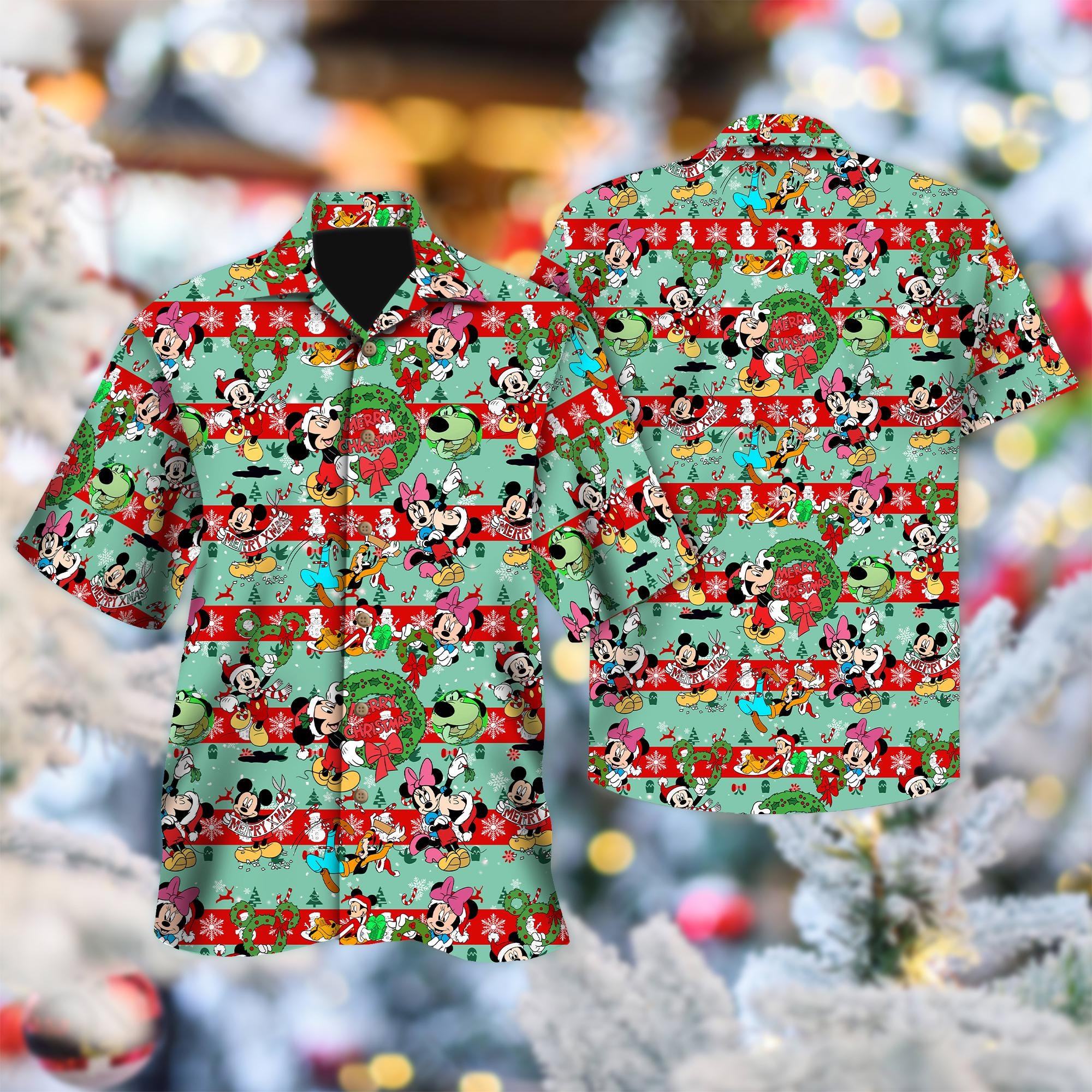 Discover Mickey Christmas Hawaiian Shirt, Mickey Mouse Decorate Christmas Hawaiian Shirt, Cartoon Xmas Party Button Up Shirt, Magic Kingdom Tee