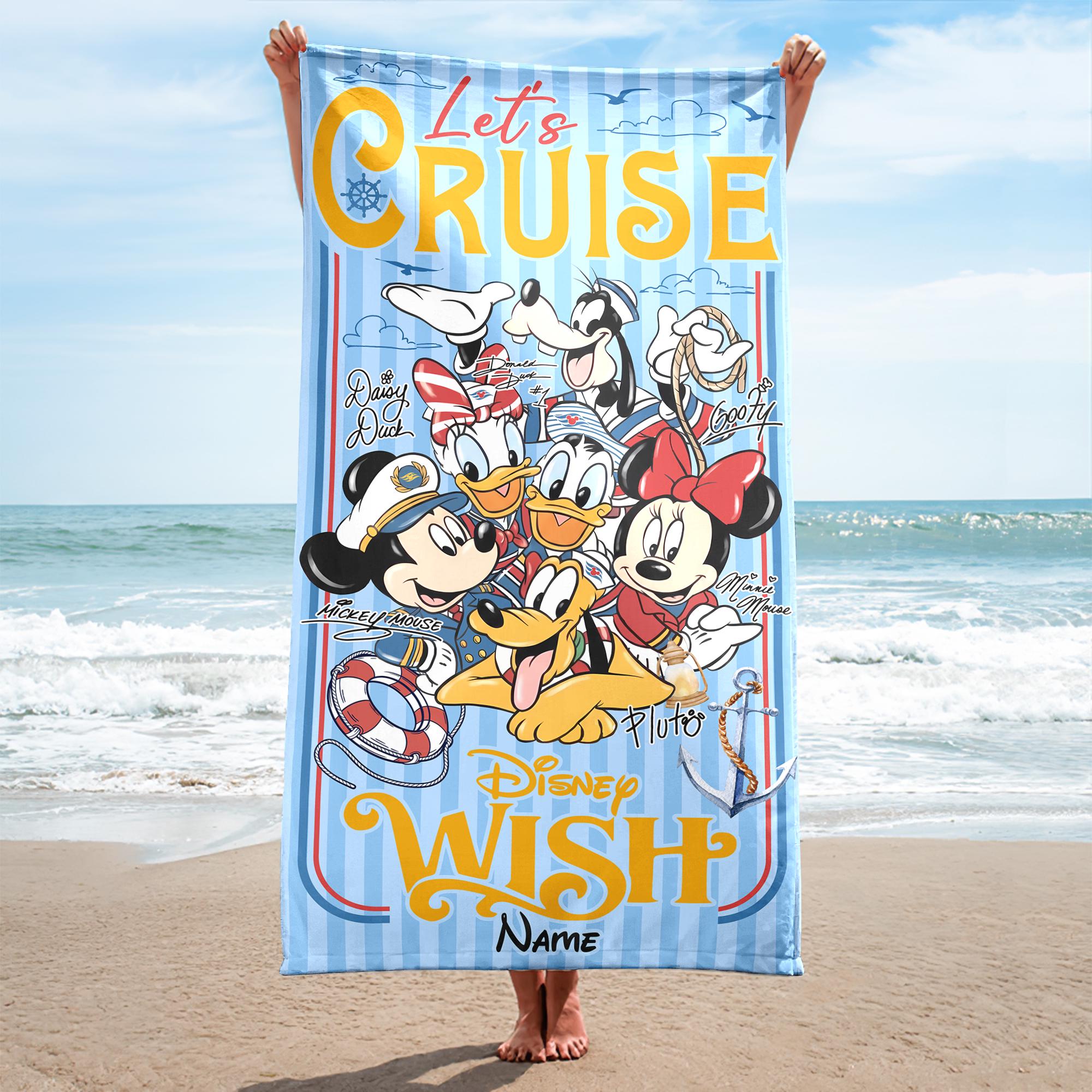 Discover Customize Disney Mickey and Friends Let's Cruise Line Towel, Personalize Family Cruise Vacation 2026 Towel, Disney Magic Wonder Fantasy Wish