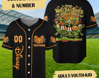 Personalized Mickey Mouse Halloween Baseball Jersey, Mickey's Not So Scary Jersey Team, Horror Halloween Party Gift, Magic Kingdom Shirt