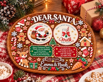 Personalized Holiday Christmas Plate for Family, Christmas Gift, Custom Name Dear Santa Cookie Baking Plate, Cookies for Santa Platter