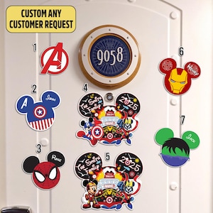 Personalized Mickey Minnie Super Heroes Cruise Magnet, Day at Sea 2025, Dream Family Cruise Ship Stateroom Door Sign, Custom Vacation Decor