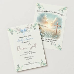 Christian Baby Shower Invitation, Watercolor Baby Shower Invite, Digital Download, Baptism Baby Shower Invite, Editable Canva Template