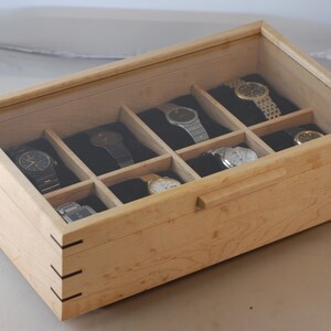 Watch Box with a glass top- Holds 8 watch -  Birdseye Maple