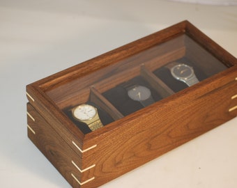 Watch Box, Men's Watch Box-Holds 3 Walnut