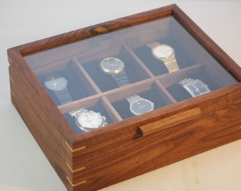 Watch Box with glass top - Holds 6 watches - Walnut