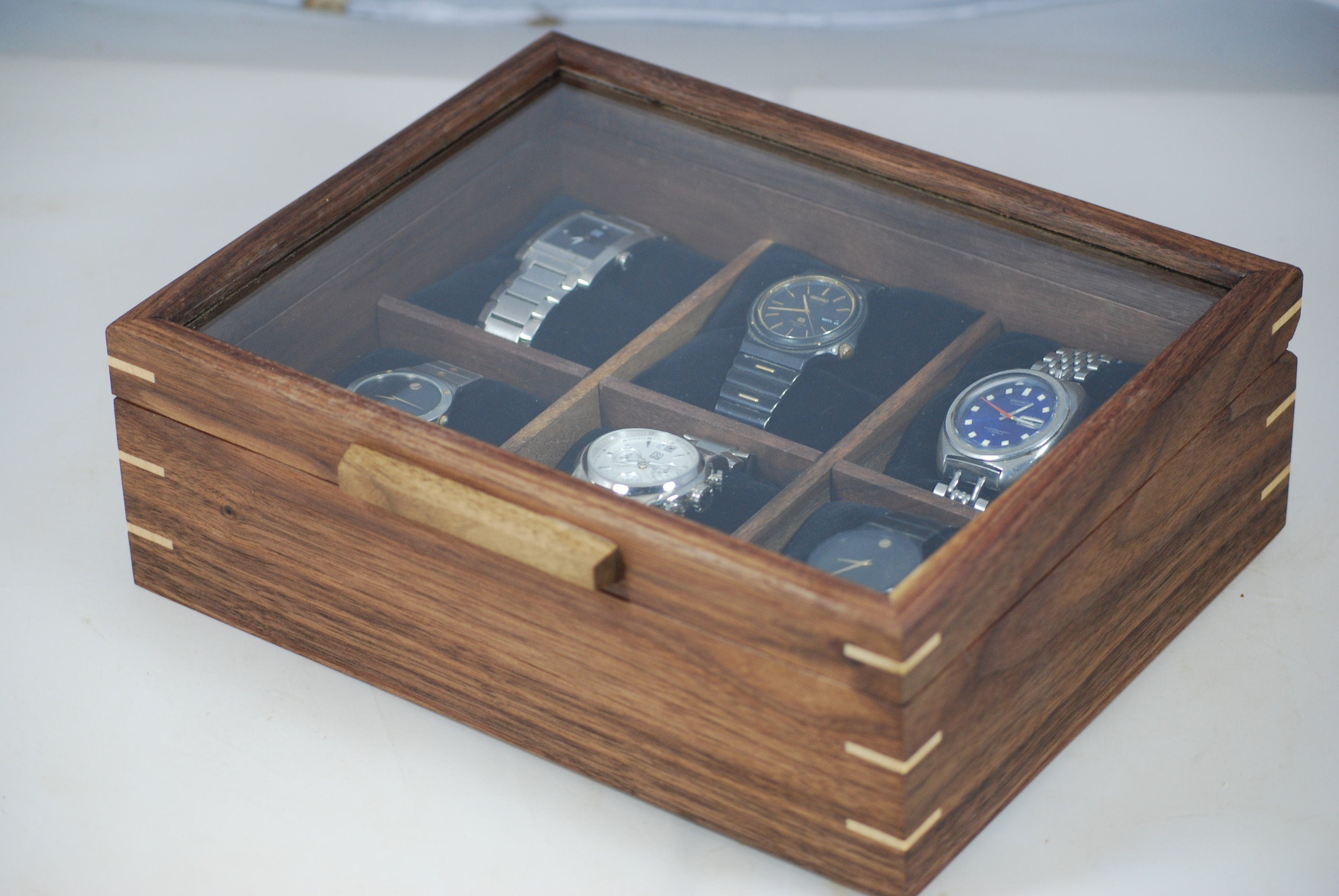 Watch Box with glass top Holds 6 watches Walnut Etsy