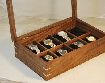 Watch Box with a glass top- Holds 8 watch -  Figured Walnut