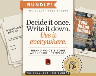 Pacchetto Brand Voice & Tone / Definisci il tuo messaggio + Documentalo con il modello di guida di stile / PDF