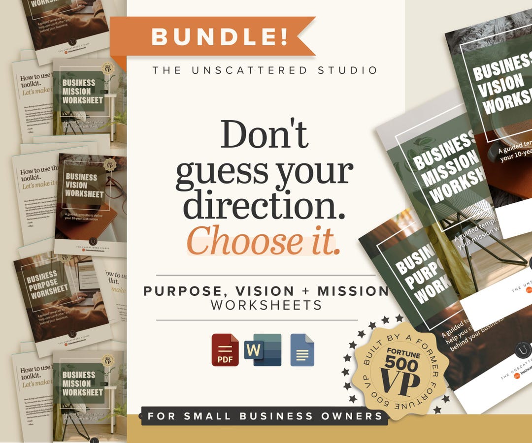 Vision, Mission & Purpose Worksheets Bundle | Define Your Business ...