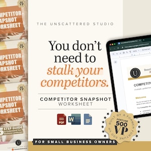 Competitor Analysis Workbook | Small Business Competitor Snapshot | Market Research Template | PDF + Google Doc + Word