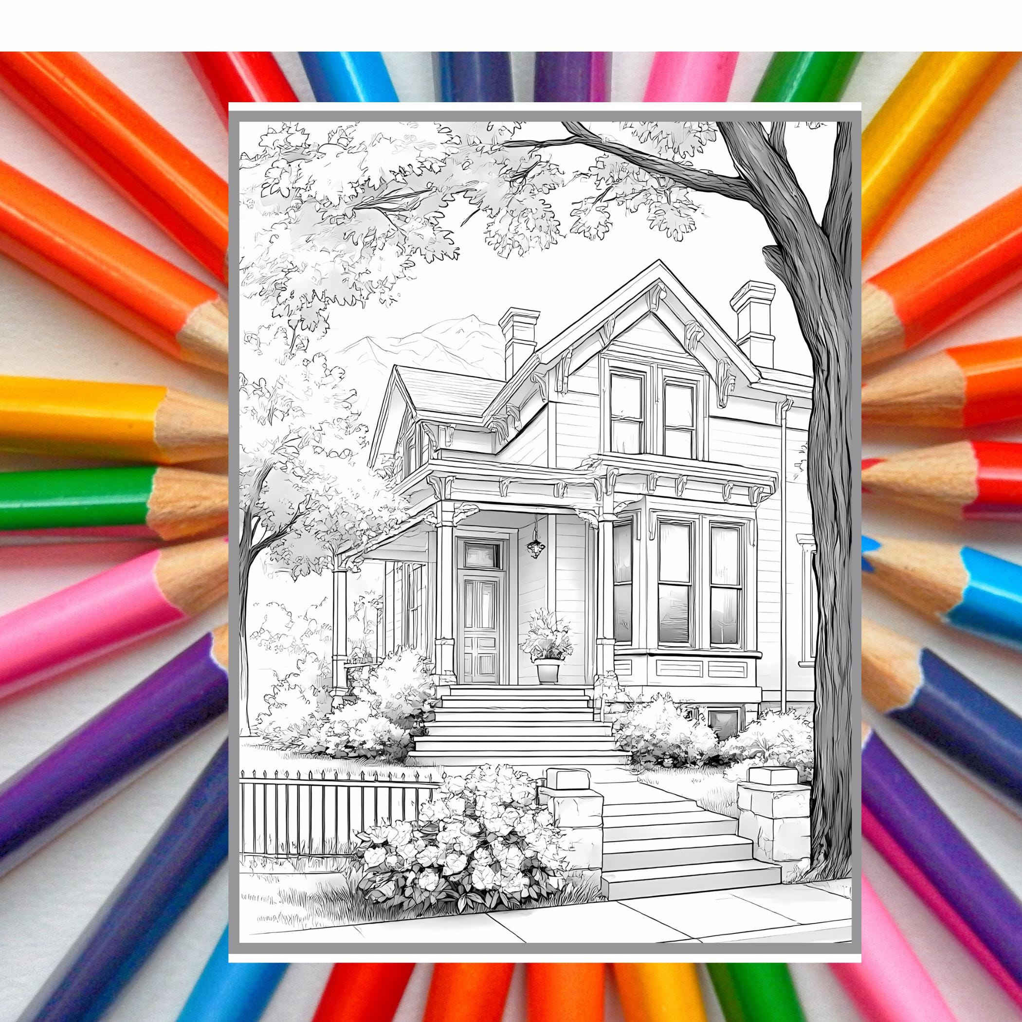 Printable House Coloring Pages: Cozy Cottage Art (PDF) - Etsy