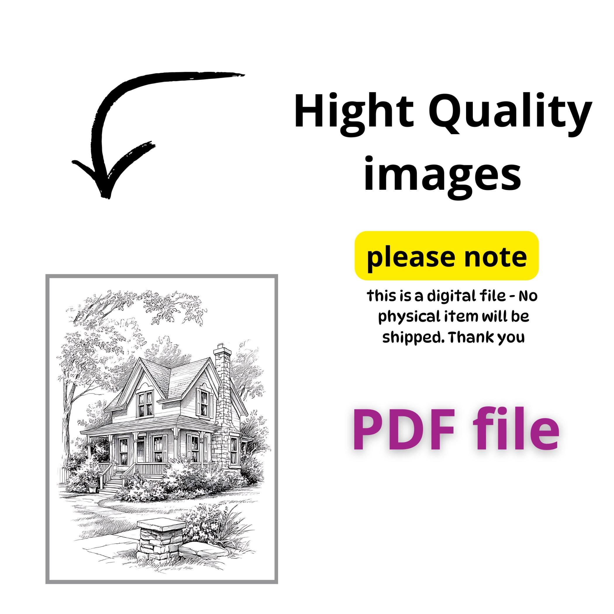 Printable House Coloring Pages: Cozy Cottage, Dream Home (PDF) - Etsy