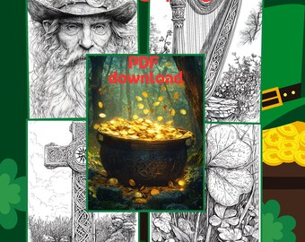 St. Patrick's Day Digital Coloring Book for Adults – 6 Intricate Pages with Celtic Knots, Clovers, Leprechauns & Irish Symbols