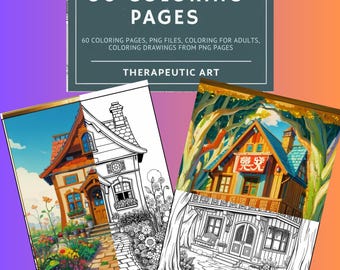 60 Printable House Coloring Pages, Cozy Cottages (Digital Download)