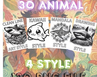 Majestic Animals Coloring Pages: Grayscale Kawaii Mandala (PDF/PNG Instant Download