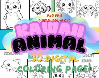 Página para colorear de animales marinos chibi: Arte divertido para niños (Descarga digital)