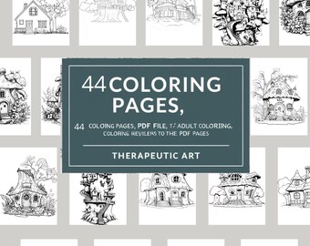 Cozy Cottage Coloring Pages: 44 Dream Home Black & White Art (Instant Download)