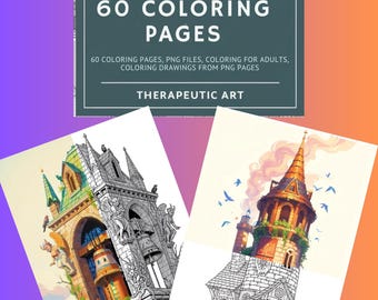 Printable House Coloring Pages: Fantasy & Realistic Homes (60 Pages) (Digital Download