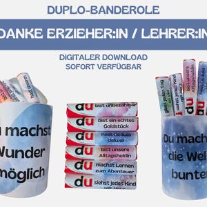 Duplo Banderolen Erzieherin Abschiedsgeschenk, Duplo Box Abschiedsgeschenk Kita, Geschenk Lehrerin, Abschiedsgeschenk Tagesmutter,