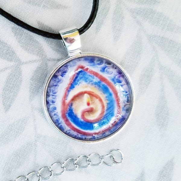 UU Flaming Chalice Necklace, Miniature Art, Round Glass Cabochon, Coming Of Age Gift, Unitarian Universalist Jewelry, UU Accessory, UU Art