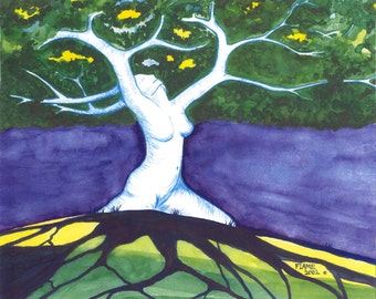 Tree Woman Watercolor Notecards: Goddess Art, Pagan Greeting Cards - "Ecstatic"