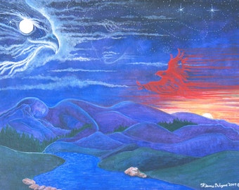 Red Hawk Spirit Animal Art Print: Shamanic Journey, Native American Totem