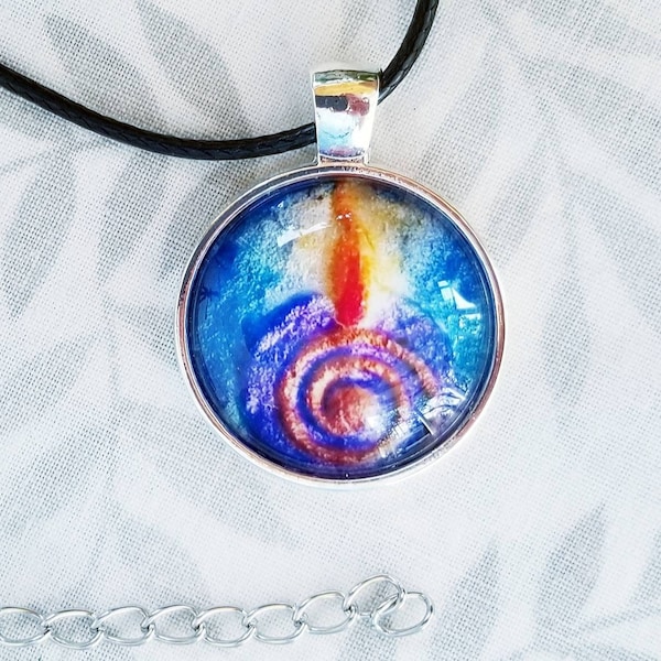 Flaming Chalice Necklace Pendant, Miniature Art, Round Glass Cabochon, Coming Of Age Gift, Unitarian Universalist Jewelry, UU Accessory