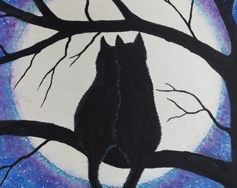 Moonstruck Black Cats Print, Romantic Moonlight Scene