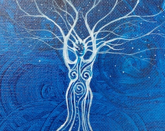 Tree of Life Goddess Moon Art Print, Fantasy Esoteric Decor