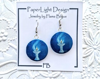 Blue Flaming Chalice Earrings: Unitarian Universalist Art, Eco Friendly, recycled material