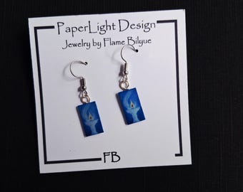 Blue Flaming Chalice Earrings, Recycled Paper Jewelry, UU Gift