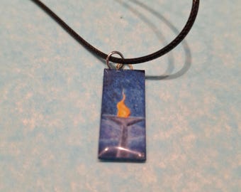 Flaming Chalice Pendant Necklace: Miniature "Light in the Darkness" Art, UU Gift