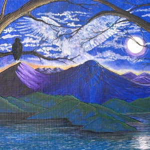 Spirit Animal, Power Animal, Eagle, Intuitive Spirit Art, Spirit Name Art, Spiritual Art, Shamanic Journey, Mountain Lake Sunrise, Full Moon