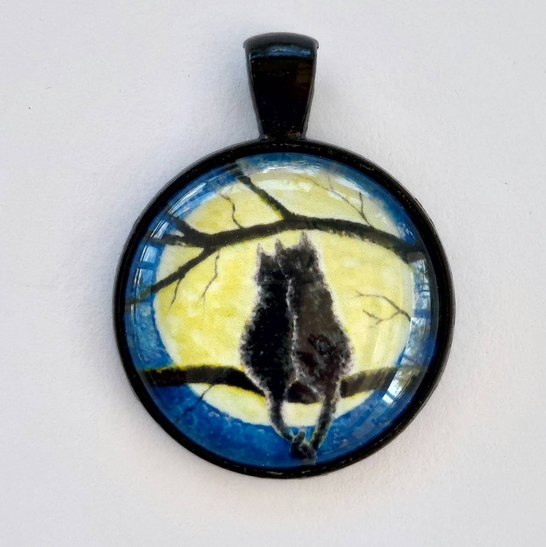 Two Cats Necklace, Cats in A Tree Pendant, Glass Charm, Cat Lovers, Cat
