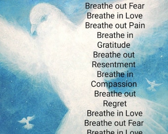Inspirational Poem Art Print: Breathe In Love, Dove Illustration