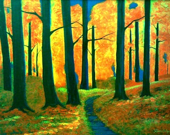 Autumn Forest Path Art Print, Blue Ridge Mountains Landscape