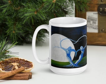 Arbor Moon Dance Ceramic Mug, Romantic Tree Lovers, Full Moon Art