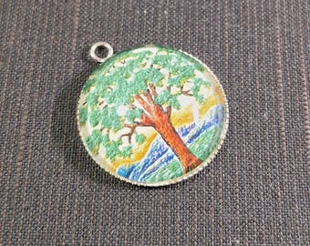Tree of Life Pendant Necklace, Miniature Art Print Pendant, Clear Glass Cabochon, Silver Bezel Art Jewelry, Blue Ridge Mountains Landscape