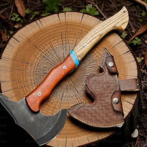 Hand Forged Viking Axe: 1095 Carbon Steel Camping Hatchet