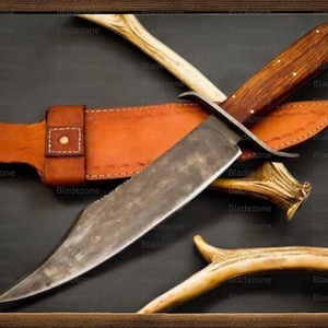 Handmade Vintage Bowie Knife: Forged Spring Steel, Hardwood Handle
