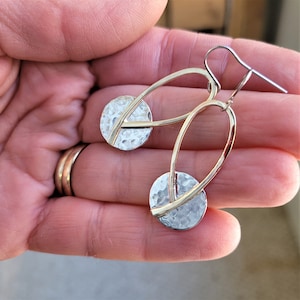 Sterling Silver Hammered Discs with Gold Swirl, Mixed Metals, Silver Gold, Metalwork, Unique, Casual, Silversmith