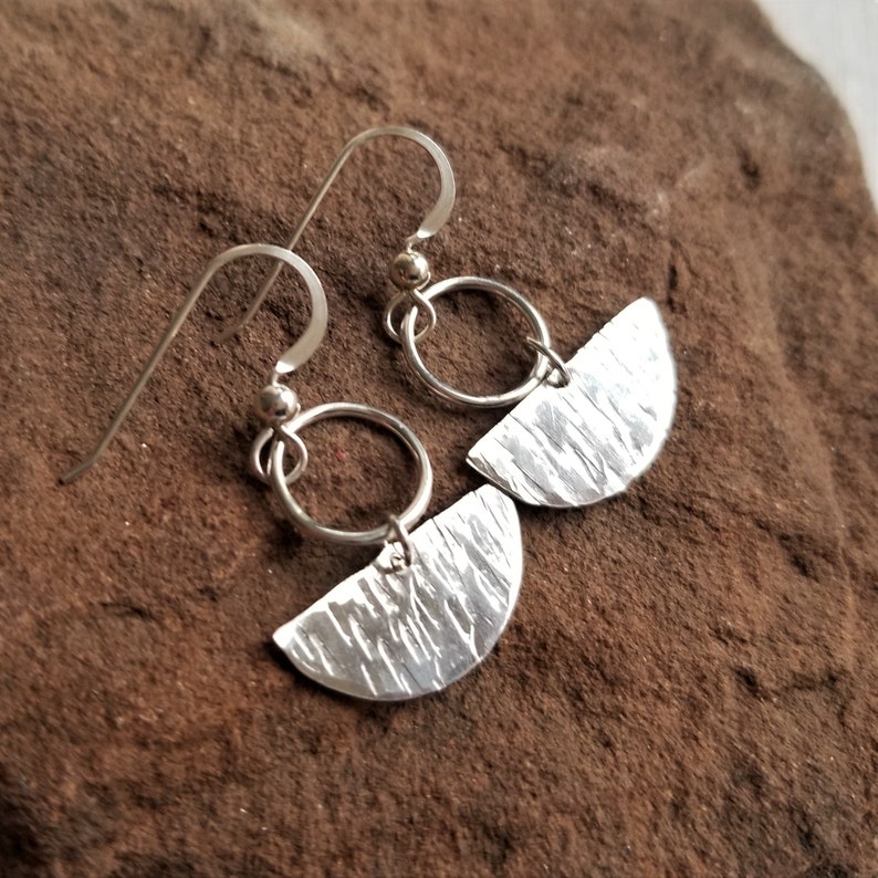 Sterling Silver Half Moon Earrings Half Circle Dangle Etsy
