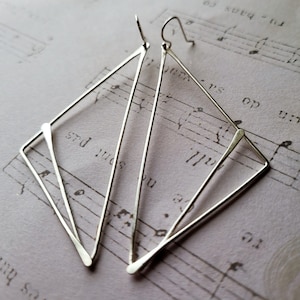 Sterling Silver Modern Triangle Earrings, Hammered, Geometric, Long, Light, Funky, Artistic, Metalwork, Metalsmith